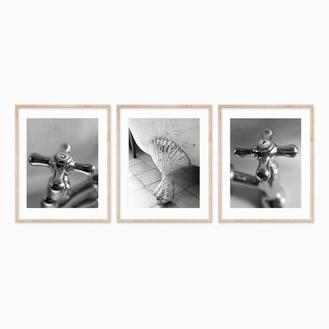 French Bathroom Art Prints Set of 3 Black and White Etsy