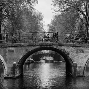 Amsterdam Canal Fine Art - Black & White Art Travel Print, Amsterdam Cityscape Photo for Living Room Art or Apartment Decor