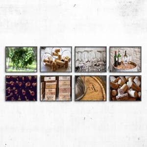Wine Lover Wall Art Set – Rustic Vineyard Photography Prints, Wine Corks and Bottles Decor, 8-Piece Fine Art Collection for Home Bar