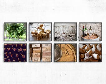 Wine Decor Gallery Wall Set of 8 Photography Prints for Dining Room Wall Art, French Wine Art for Kitchen Decor