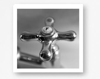 Bathroom Wall Decor - 5x5 Square Black & White or Sepia French Taps print for Laundry Room Art or Bathroom Art