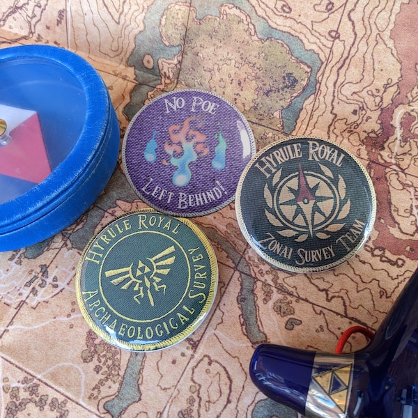 Zonai Survey Team / Hyrule Royal Archaeological Survey/ No Poe Left Behind! Pin Badges : 58mm