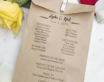 Wedding Program Bags – Personalized Simple Modern Kraft Ceremony & Reception Favor Bags