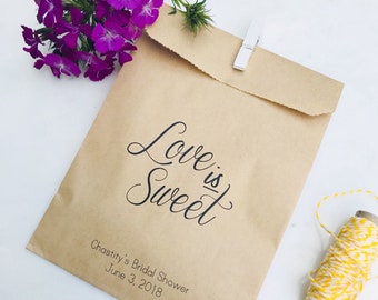 Wedding Favor Bags! - Love is Sweet - Favor Bags - Custom Printed on Kraft Brown Paper Bags