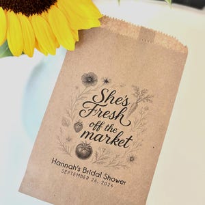 Fresh Off the Market Favor Bags • “She’s Fresh Off the Market” Kraft Bridal Shower Favors • Rustic Farmers’ Market Treat Bags