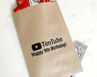 Personalized YouTube Birthday Favor Bags • Custom Kraft Goodie Bags