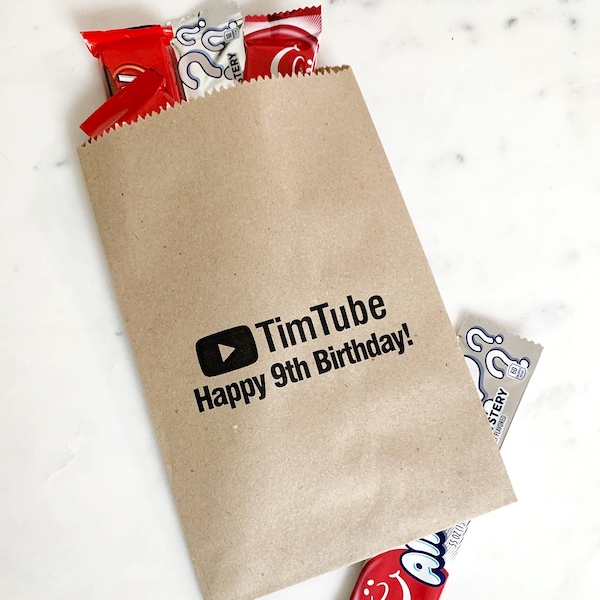 Personalized YouTube Birthday Favor Bags • Custom Kraft Goodie Bags