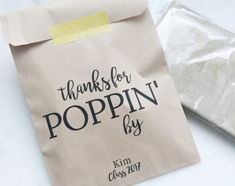 Popcorn Favor Bags! - Thanks for POPPIN' by! - Favor Bags - Custom Printed on Kraft Brown Paper Bags