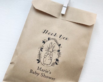Baby Shower Favor Bags - Peter Rabbit Garden Theme Shower for seeds or tea - Favor Bags - Custom Printed of Brown Kraft Paper