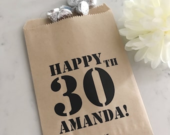 Happy 30th 40th 50th 60th 70th 80th etc Birthday! Party Favor Bags Personalized with Birthday Number & Name!