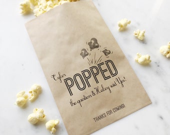 Popcorn Favor Bags! - POPPED THE QUESTION! - Favor Bags - Custom Printed on Kraft Brown Paper Bags