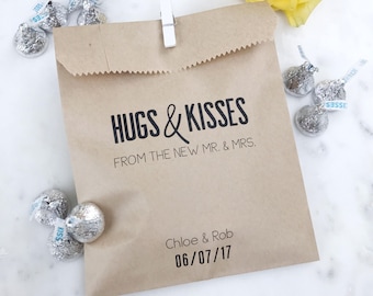 Wedding Favor Bags! - Hugs and Hersey Kisses - Favor Bags - Custom Printed on Kraft Brown Paper Bags