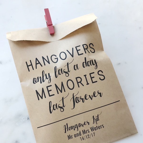Hangover Wedding Favor Bags! - Hangover Kit - Favor Bags - Custom Printed on Kraft Brown Paper Bags