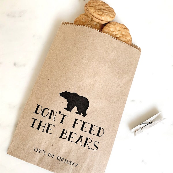 Birthday Favor Bags - Don't Feed the Bears! - Animal Favor Bags - Custom Printed on Kraft Brown Paper Bags