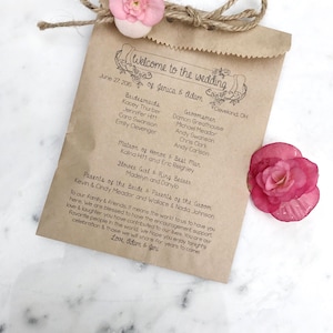 Bolsas rústicas florales para programa, papel kraft, recuerdos de ceremonia personalizados.