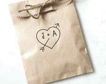 Rustic Wedding Favor Bags – Heart Arrow Personalized Treat Bags for Guests