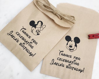 Mickey Minnie Birthday Favor Bags – Personalized Kraft Treat / Goodie Bags