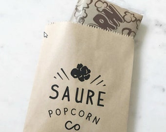 Wedding Favor Bags - Custom Name Popcorn Co. - Favor Bags - Custom Printed on Kraft Brown Paper Bags