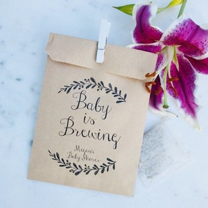 Custom Baby is Brewing Favor Bags: Custom coffee or Tea Kraft Paper Baby Shower
