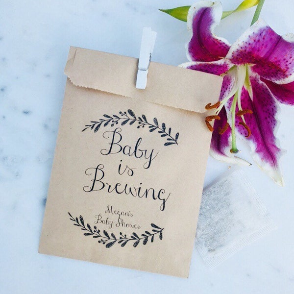 Baby Shower Favor Bags! - Baby is Brewing - Favor Bags - Custom Printed on Kraft Brown Paper Bags