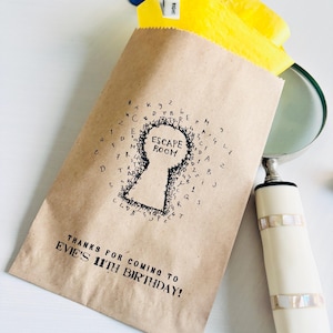 Custom Escape Room Favor Bags: Kids Birthday Party, Kraft Paper