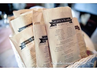 Wedding Program Bags – Personalized Simple Banner Kraft Ceremony & Reception Favor Bags