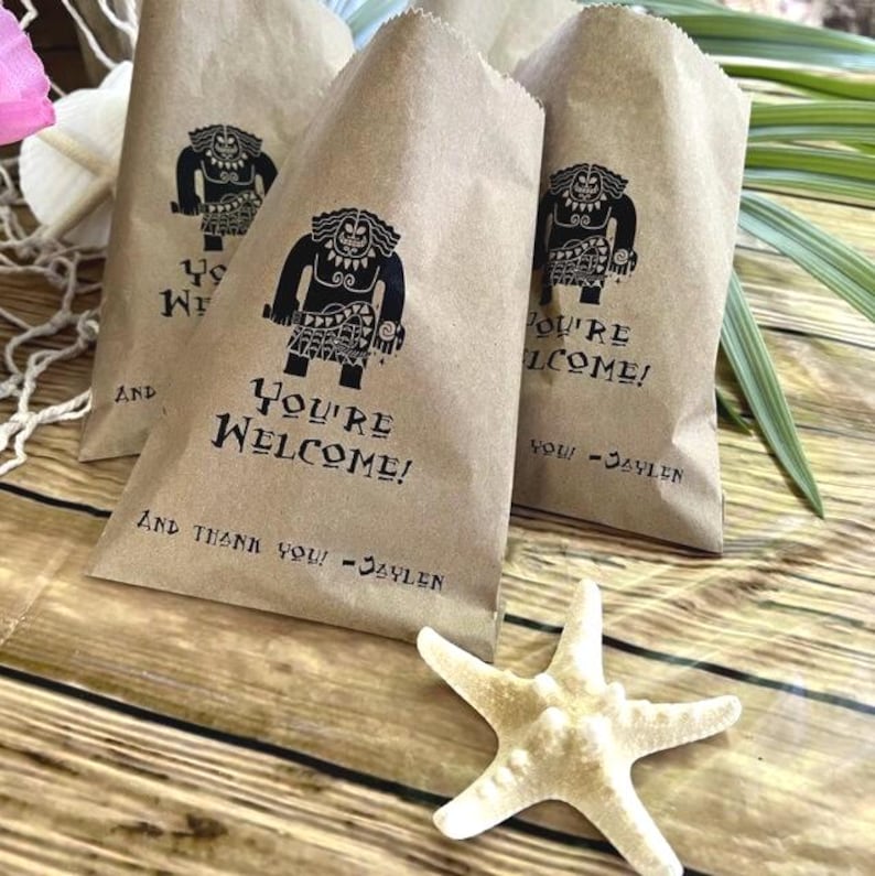 Personalized Moana Birthday Favor Bags • Custom Kraft Goodie / Treat Bags image 2