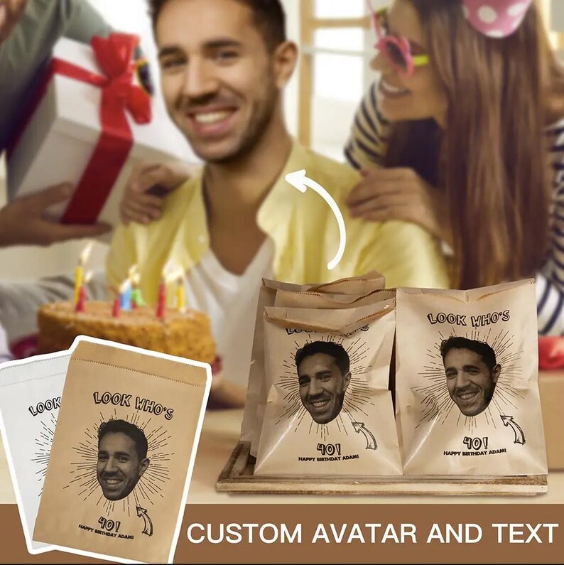 Bolsas personalizadas para regalos de cumpleaños: Bolsas de papel kraft personalizadas para fiestas imagen 2
