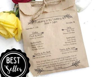 Rustic Wedding Program Bags – Kraft Favor Bags with Twig Design, Personalized Ceremony Bags
