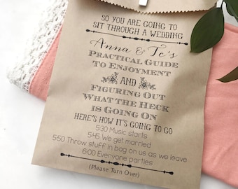 Programme de mariage et sacs de cadeaux - Sacs de cadeaux kraft personnalisés pour cérémonie et réception, thème amusant du carnaval