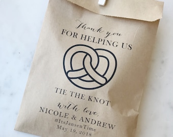 Personalized Pretzel Wedding Favor – Tie or Twist Candy Bags for Guests