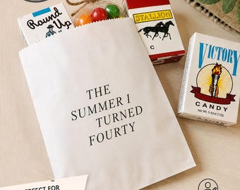 40th Birthday Favor Bags, Personalized Birthday Goodie Bags, Custom Party Treat Bags, The Summer I Turned Forty