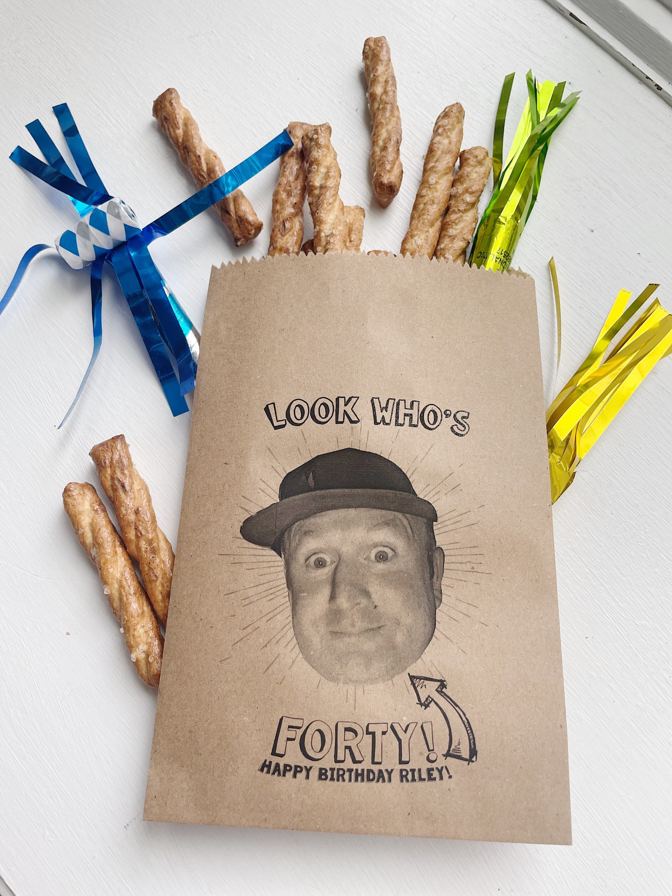 (Set of 15pcs)Custom Birthday Favor Bags, Favor Bags, Custom Printed on Kraft Brown Paper Bags