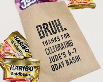 6 7 Birthday Favor Bags, Personalized Trendy Party Goodie Bags, Custom Kids Party Favors