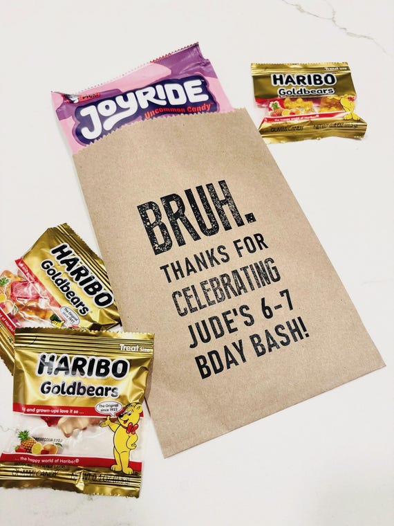 6 7 Birthday Favor Bags, Personalized Trendy Party Goodie Bags, Custom Kids Party Favors