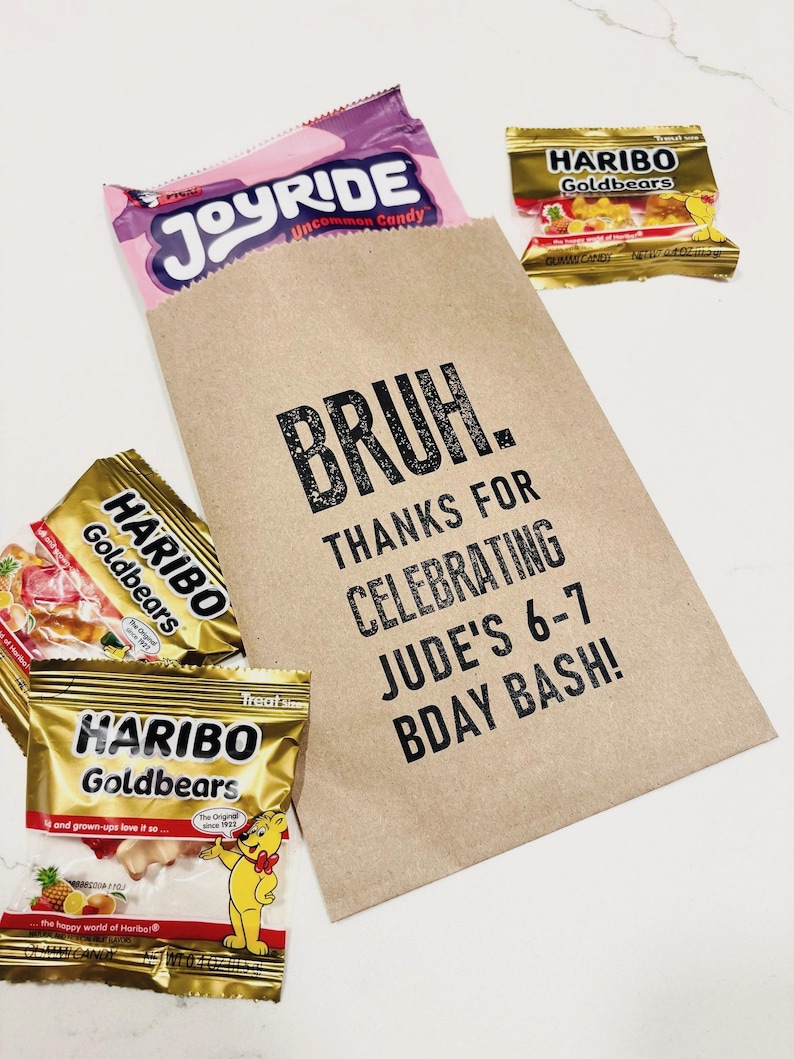 6 7 Birthday Favor Bags, Personalized Trendy Party Goodie Bags, Custom Kids Party Favors image 1