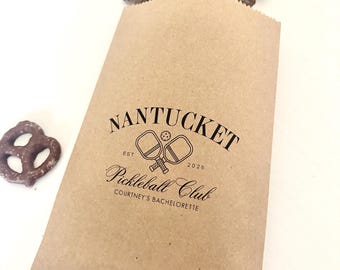 Custom Nantucket Pickleball Favor Bags, Personalized Bachelorette Party Bags, Kraft Paper Wedding Favors, Girls Trip Welcome Bags