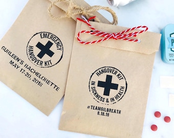 Wedding Hangover Kit Favor Bags – Personalized Kraft Survival Bags for Guests