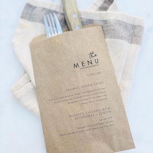 Wedding Menu Bags! - Hampton Bread Bag - Menu Bags - Custom Printed on Kraft Brown Paper