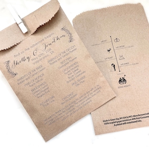 Wedding Program Bags - Bar Timeline - Program Bags - Custom Printed on Kraft Brown Paper Bags
