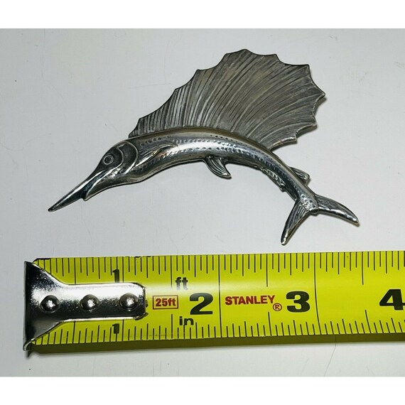 Sterling Silver Sailfish Vintage Brooch Pin White… - image 3