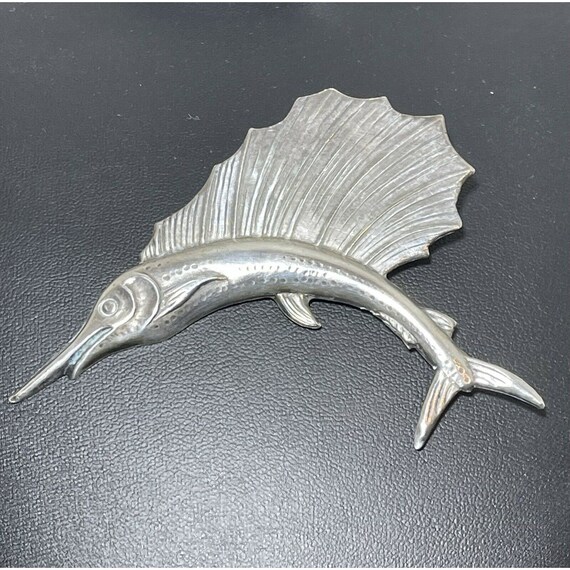 Sterling Silver Sailfish Vintage Brooch Pin White… - image 4