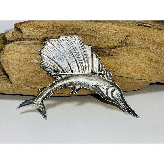 Sterling Silver Sailfish Vintage Brooch Pin White… - image 5