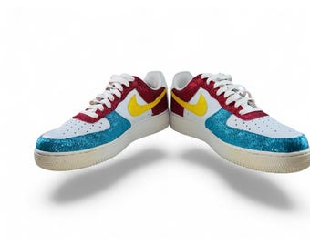 Artist Custom Paint Nike Air Force 1 Low Men’s Glitter Blue Red Yellow Sneakers