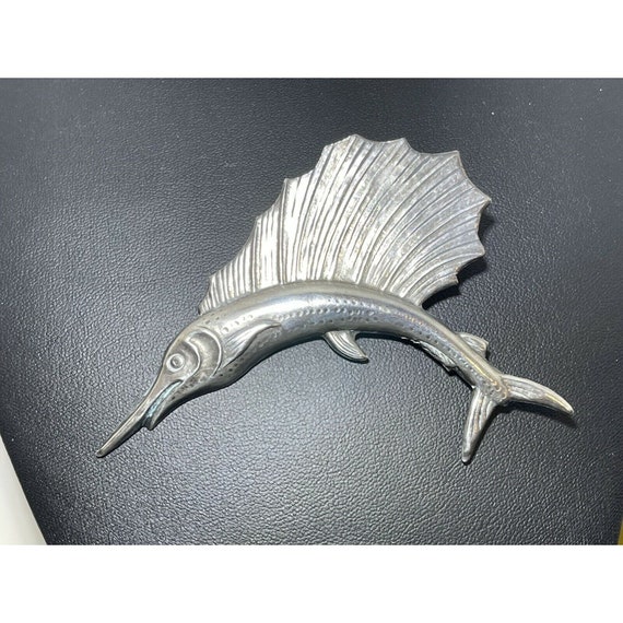 Sterling Silver Sailfish Vintage Brooch Pin White… - image 10