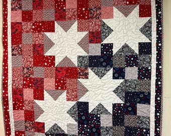 Sweet Liberty Stars Handmade Americana Quilt, patriotic, throw, blanket, bedding, military