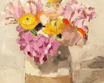 Oil Painting, still life, alla prima 8"x8" floral still life