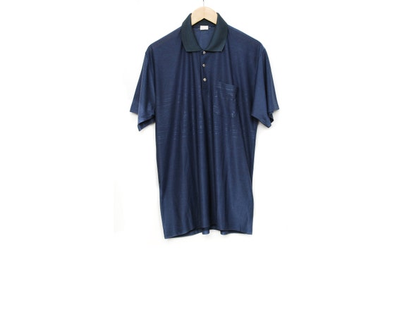 Vintage Polo Shirt Shimmering Dark Blue Short Sleeve Button | Etsy