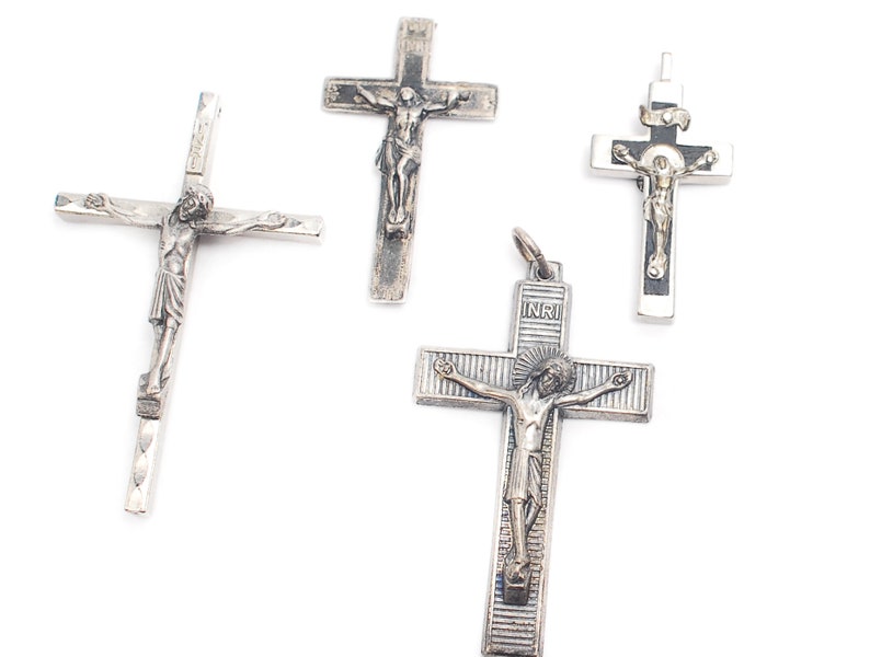 Vintage Pocket Cross Pendant Set Black Silver Colored Metal Etsy