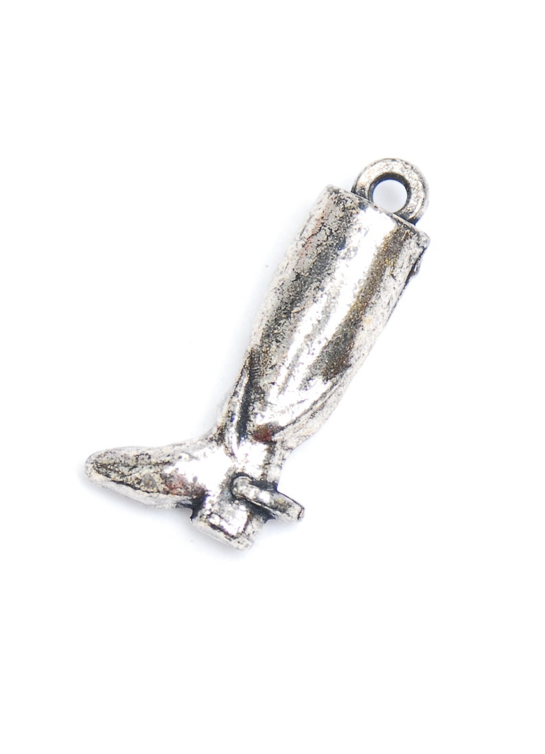 Vintage cowboy boot pendant silver colored lightweight miniature western boot charm pendant themed DiY jewelry crafting 1970s accessory
